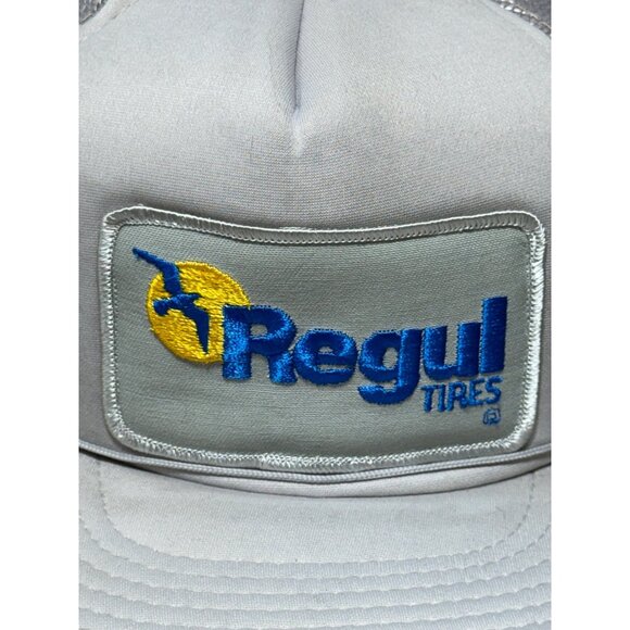 Vintage 80's Regul Tire Flat Brim Grey Trucker Snapback Hat Baseball Cap Patch - Picture 3 of 8